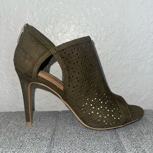 Christian Siriano Olive Green Perforated Peep-Toe High Heel Bootie